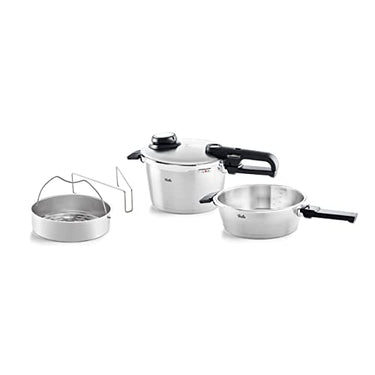 Fissler Vitavit Premium / Pressure Cooker Set, 4-piece (4.5 l - Ø 22 cm & Pressure Frying Pan 2.5 l - Ø 22 cm) including metal lid, insert - induction, silver on sale